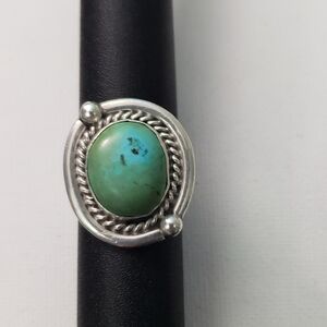 Vintage Navajo Signed Cortez KW Turquoise Ring Sz 6.25